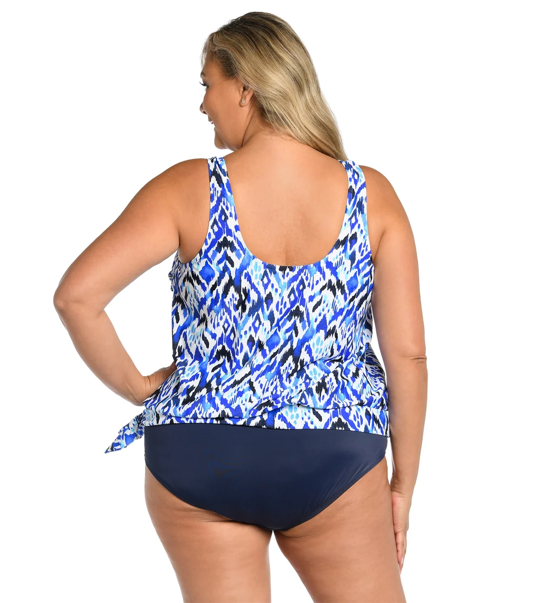 Maxine Women's Plus Size Global Groove Banded Scoop Blouson Tankini Top - Image 2