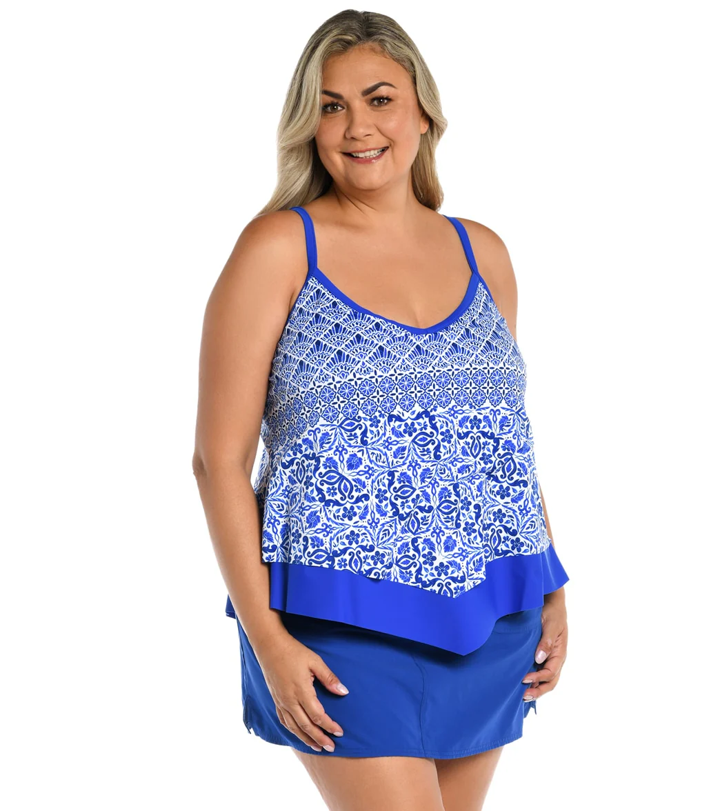 Maxine Women's Plus Size Greican Tile Flutter Tankini Top - Image 5