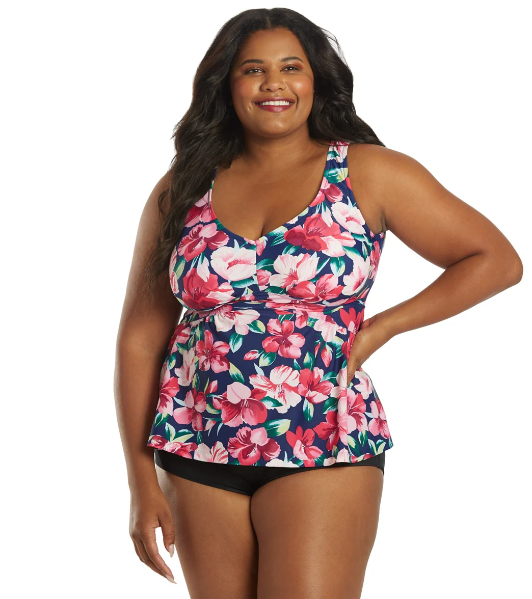 Maxine Women's Plus Size Hana Hibiscus Empire Tankini Top