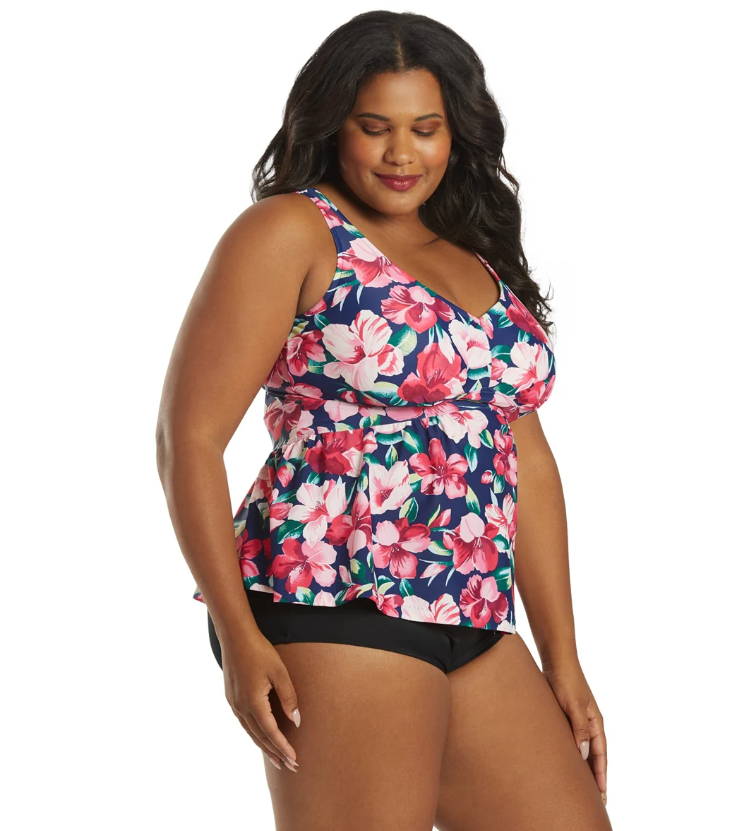 Maxine Women's Plus Size Hana Hibiscus Empire Tankini Top - Image 2
