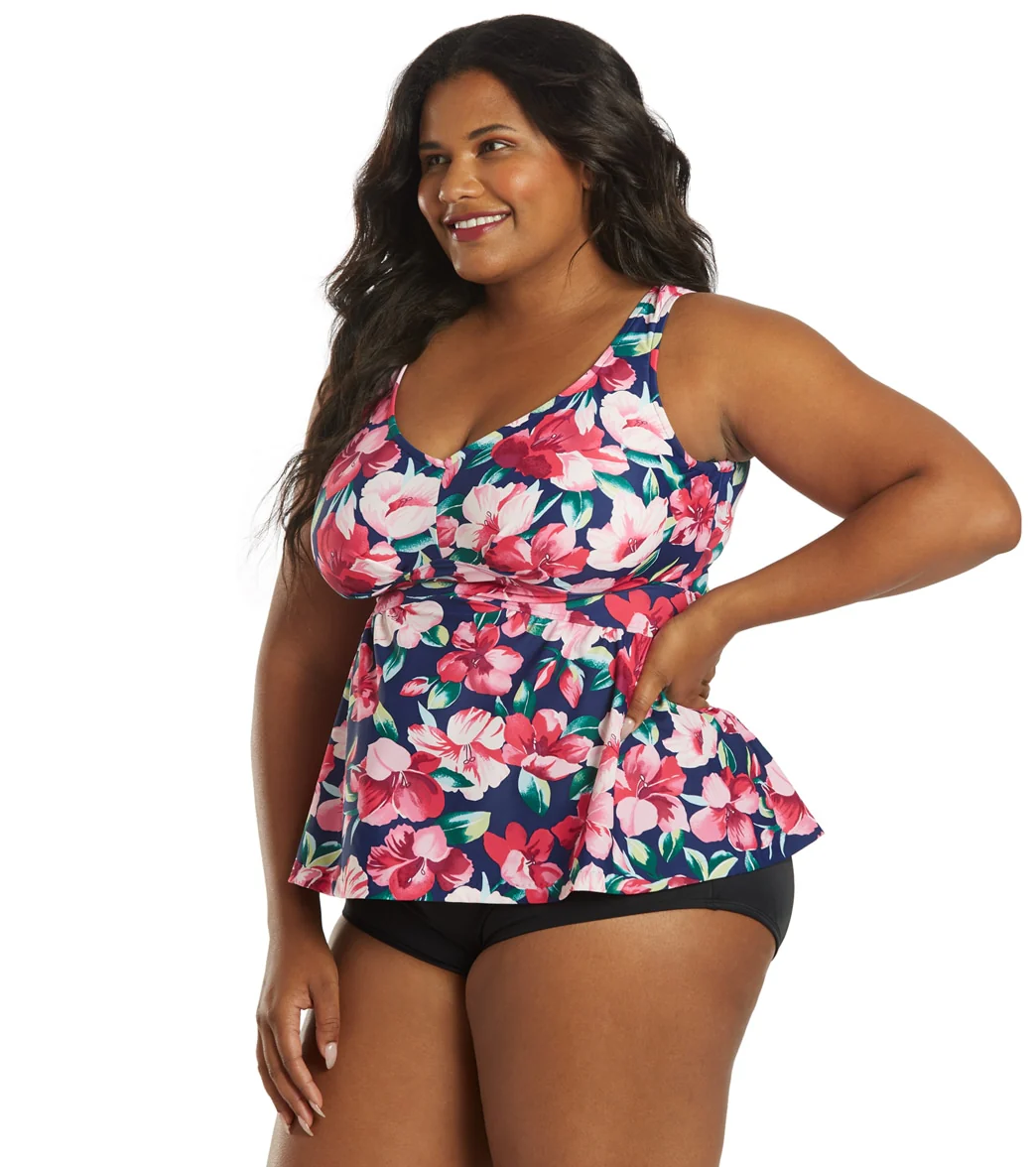 Maxine Women's Plus Size Hana Hibiscus Empire Tankini Top - Image 5