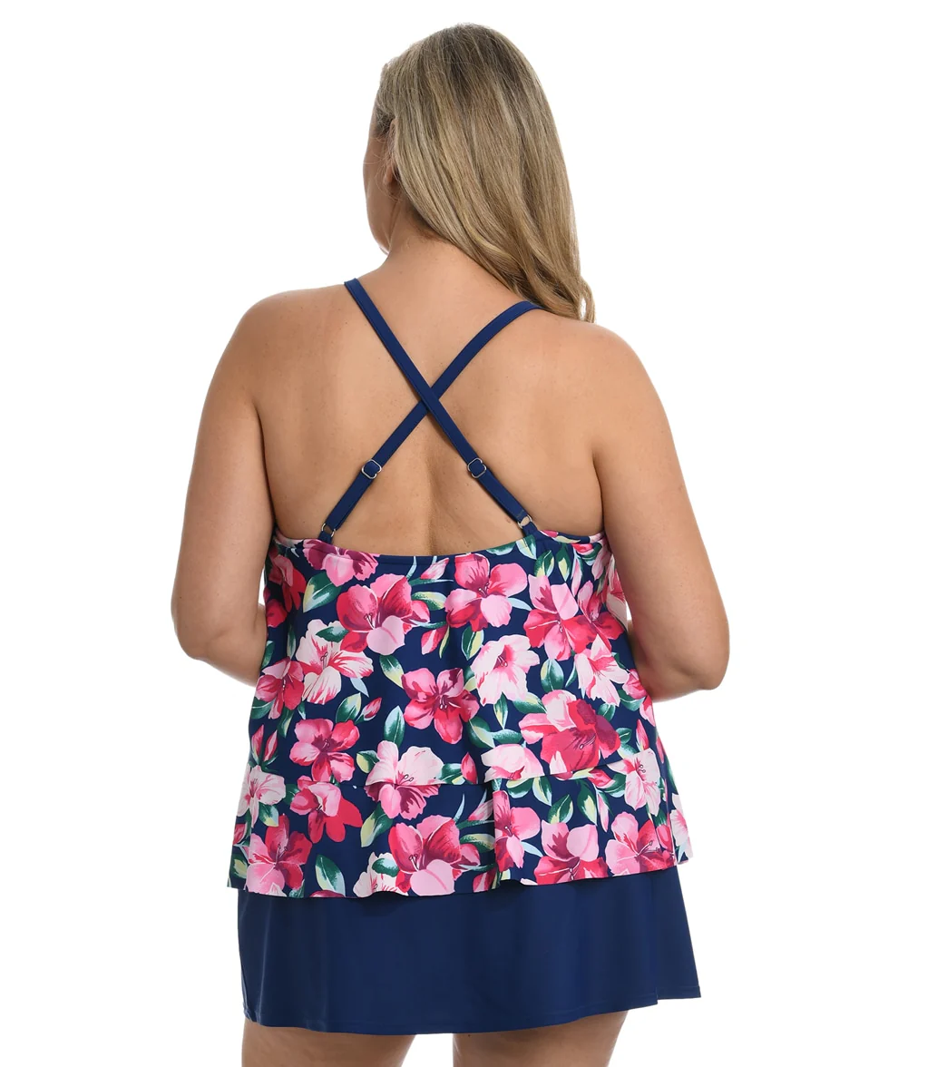 Maxine Women's Plus Size Hana Hibiscus High Neck Tankini Top - Image 2