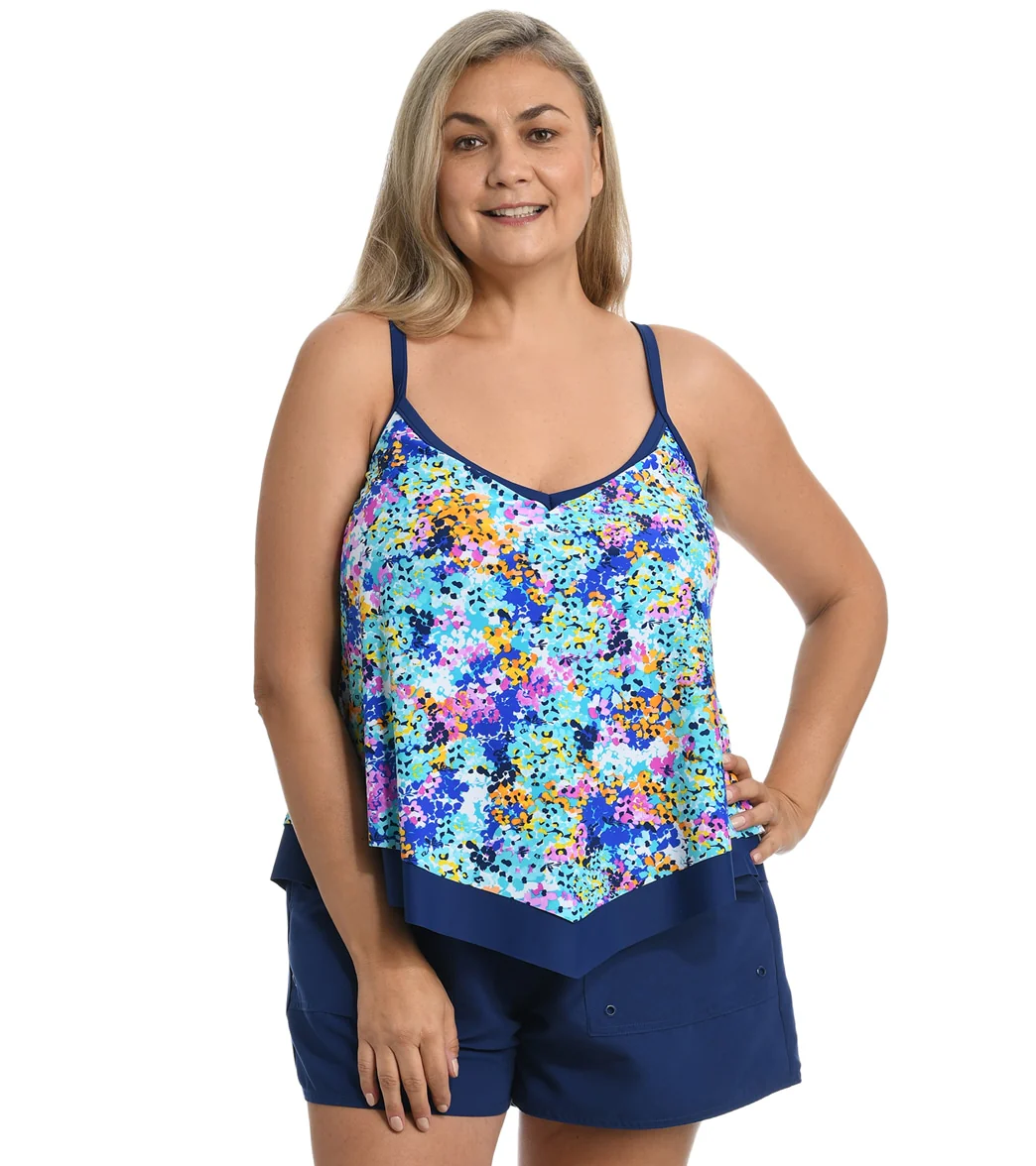 Maxine Women's Plus Size Hydrangea Hills Flutter Tankini Top - Image 4