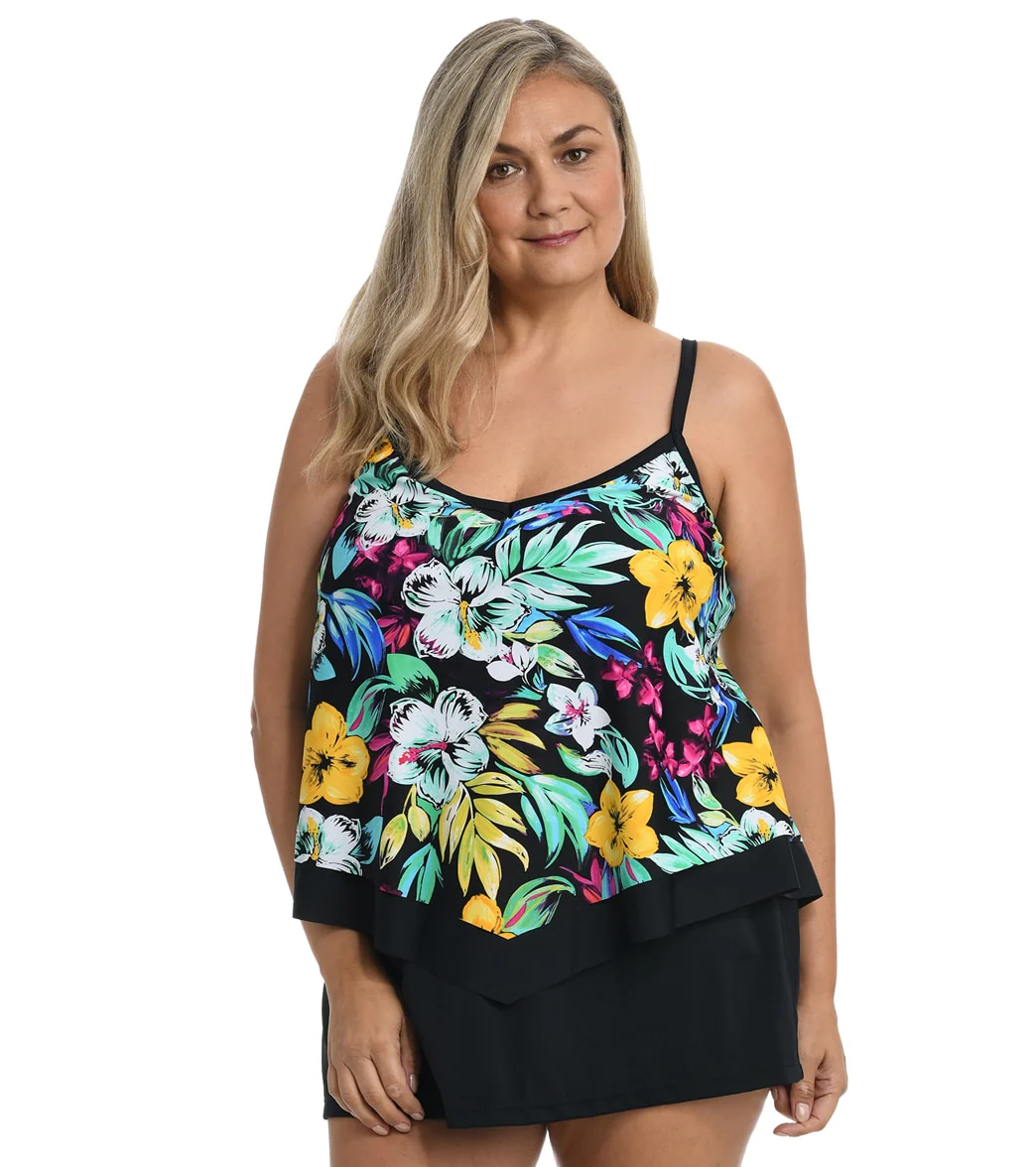 Maxine Women's Plus Size Island Mist Flutter Tankini Top - Image 4