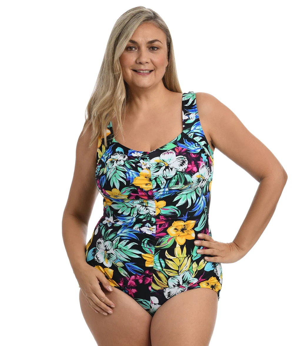 Maxine Women's Plus Size Island Mist Girl Leg One Piece Swimsuit - Image 5