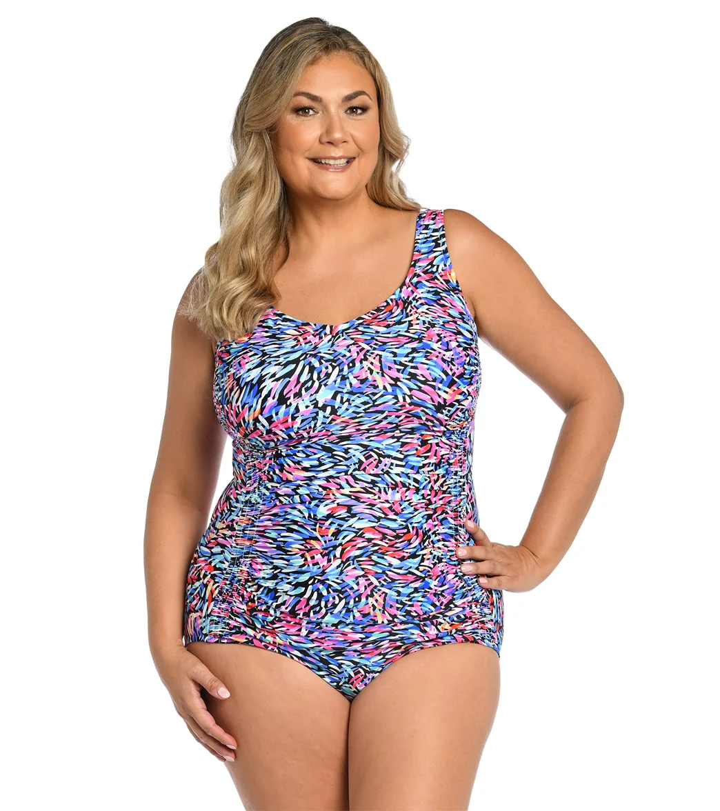 Maxine Women's Plus Size Luminescense Over The Shoulder One Piece Swimsuit