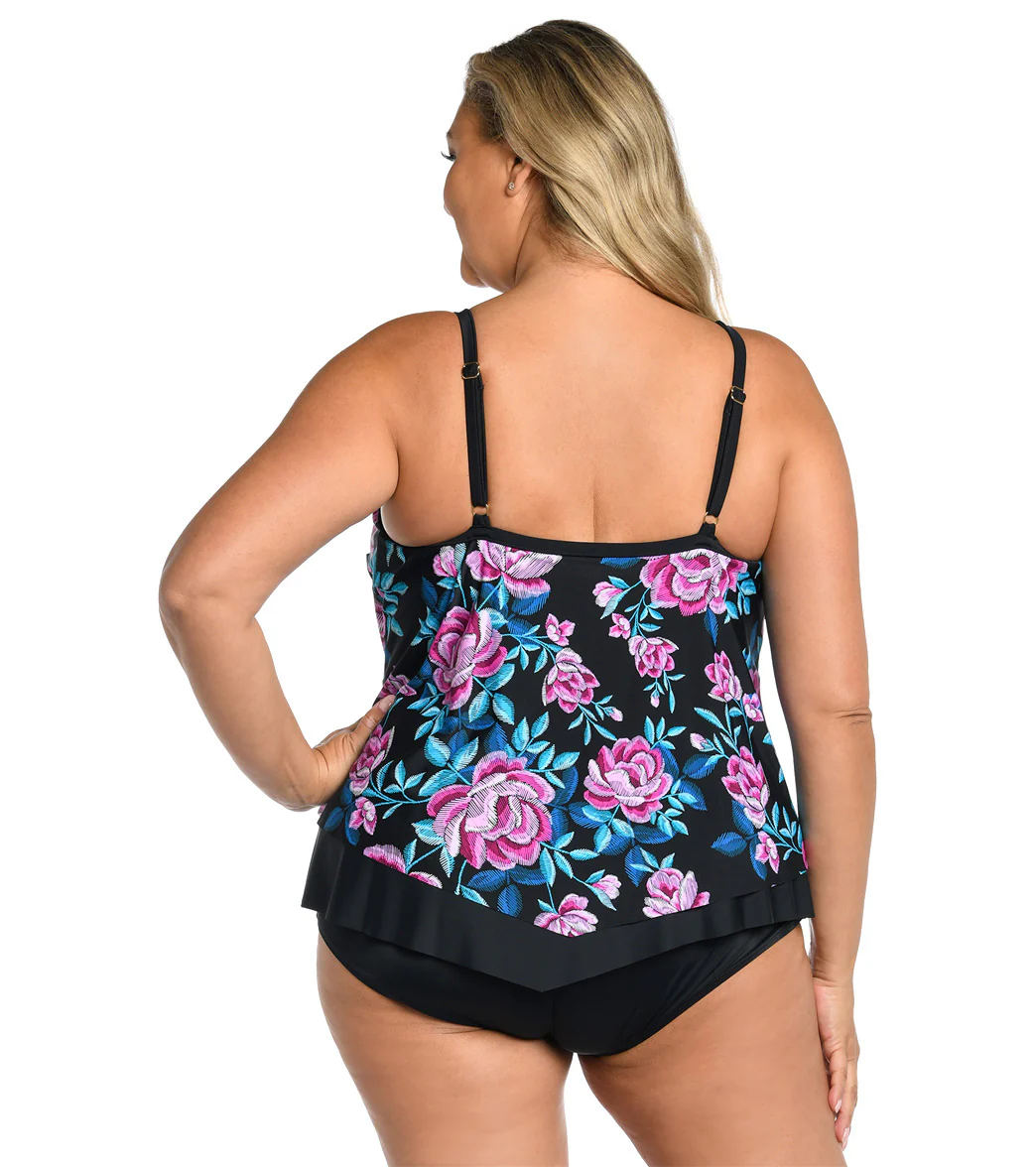 Maxine Women's Plus Size Midnight Orchid Flutter Tankini Top - Image 2