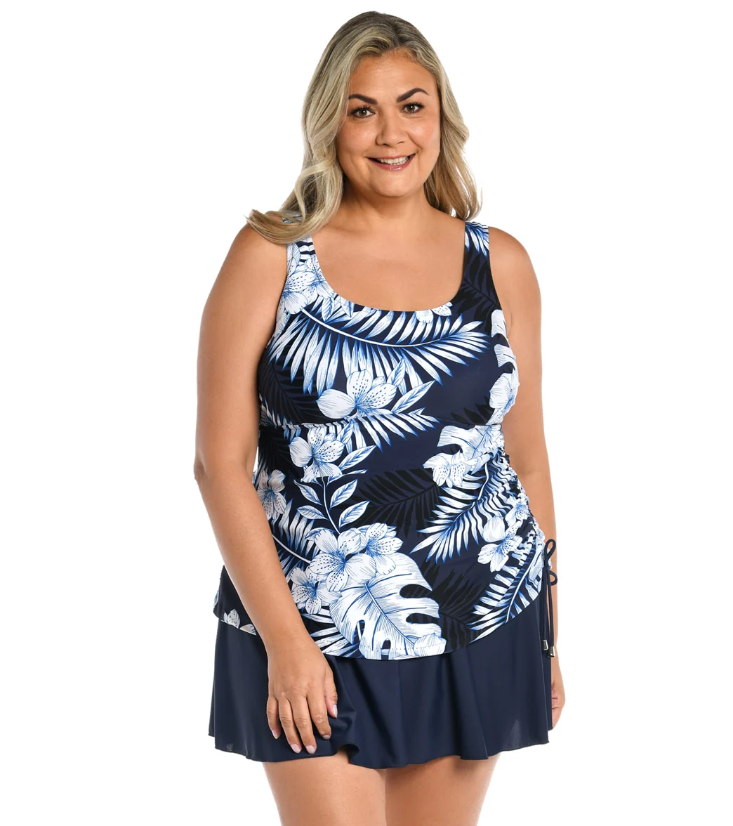 Maxine Women's Plus Size Moonlight Tropics Tank Swim Dress - Image 4