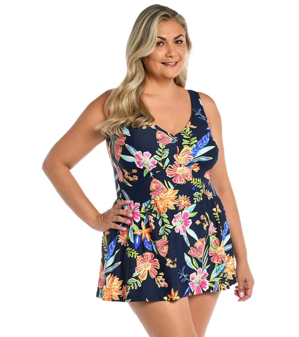 Maxine Women's Plus Size Mystic Garden Empire Swim Dress - Image 4