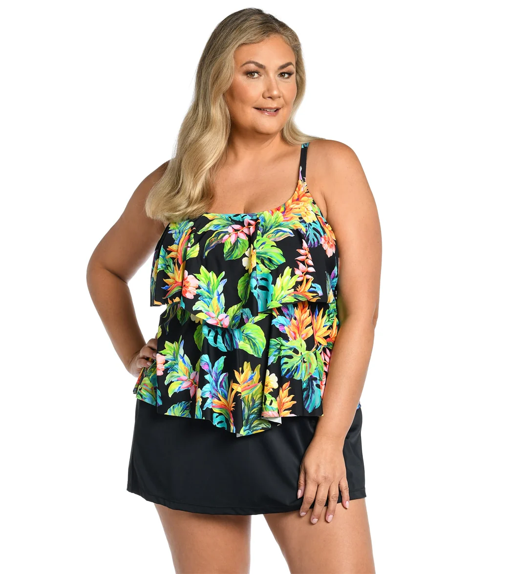 Maxine Women's Plus Size Oahu Oasis Tiered Tankini Top - Image 4
