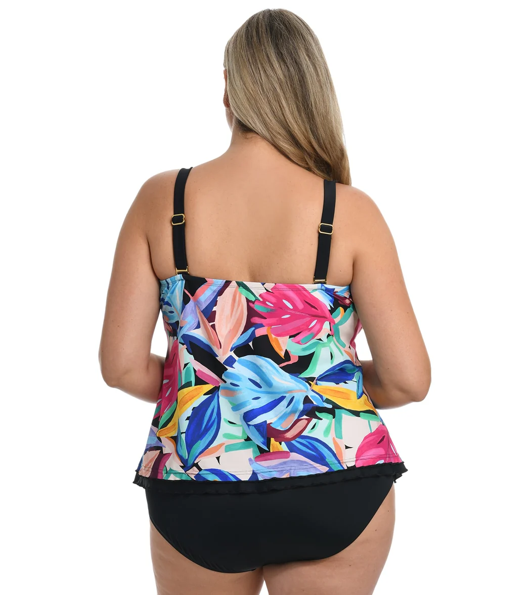 Maxine Women's Plus Size Palm Party Ruffled Tankini Top - Image 2