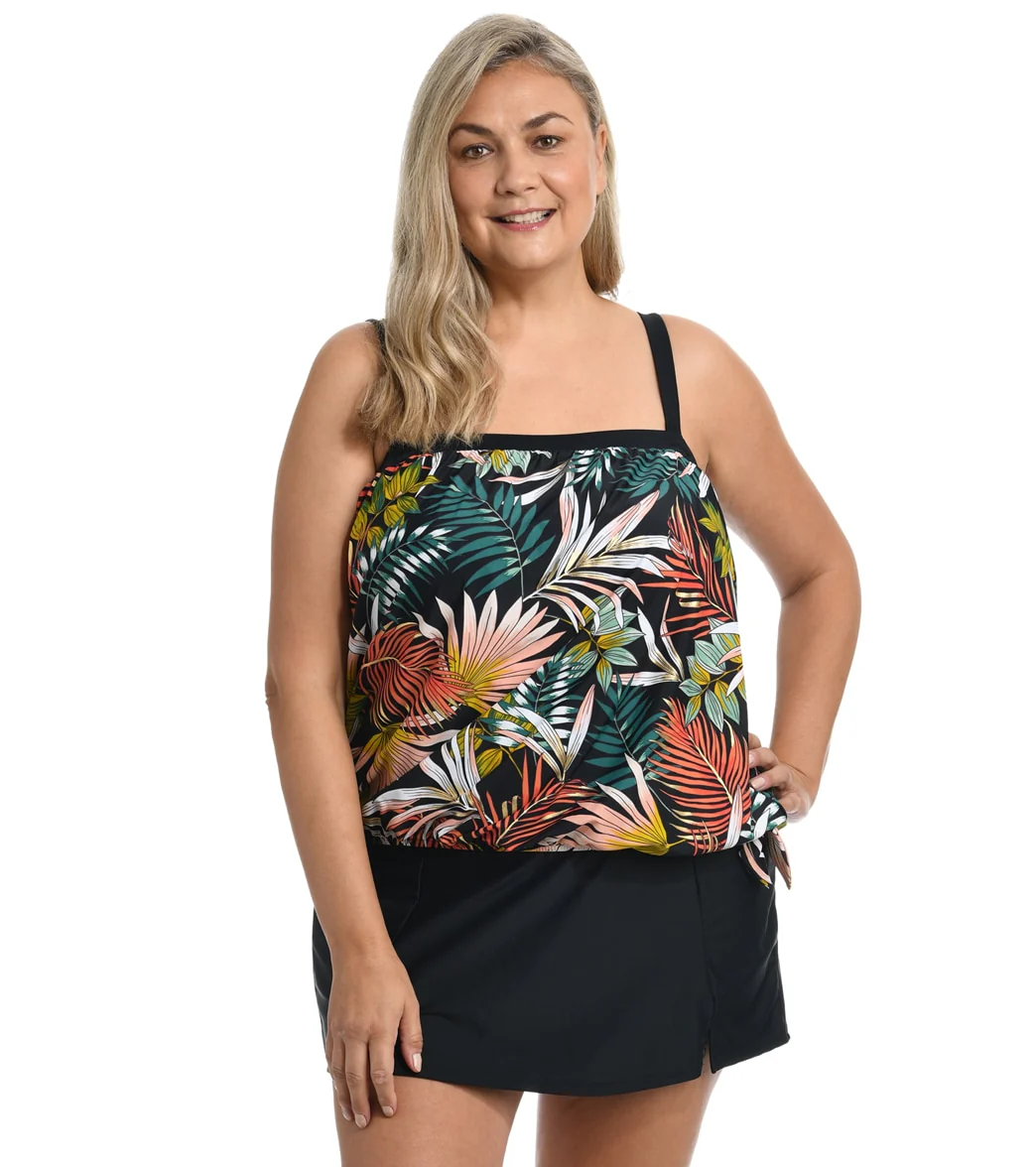 Maxine Women's Plus Size Palms And Fronds Blouson Tankini Top - Image 5