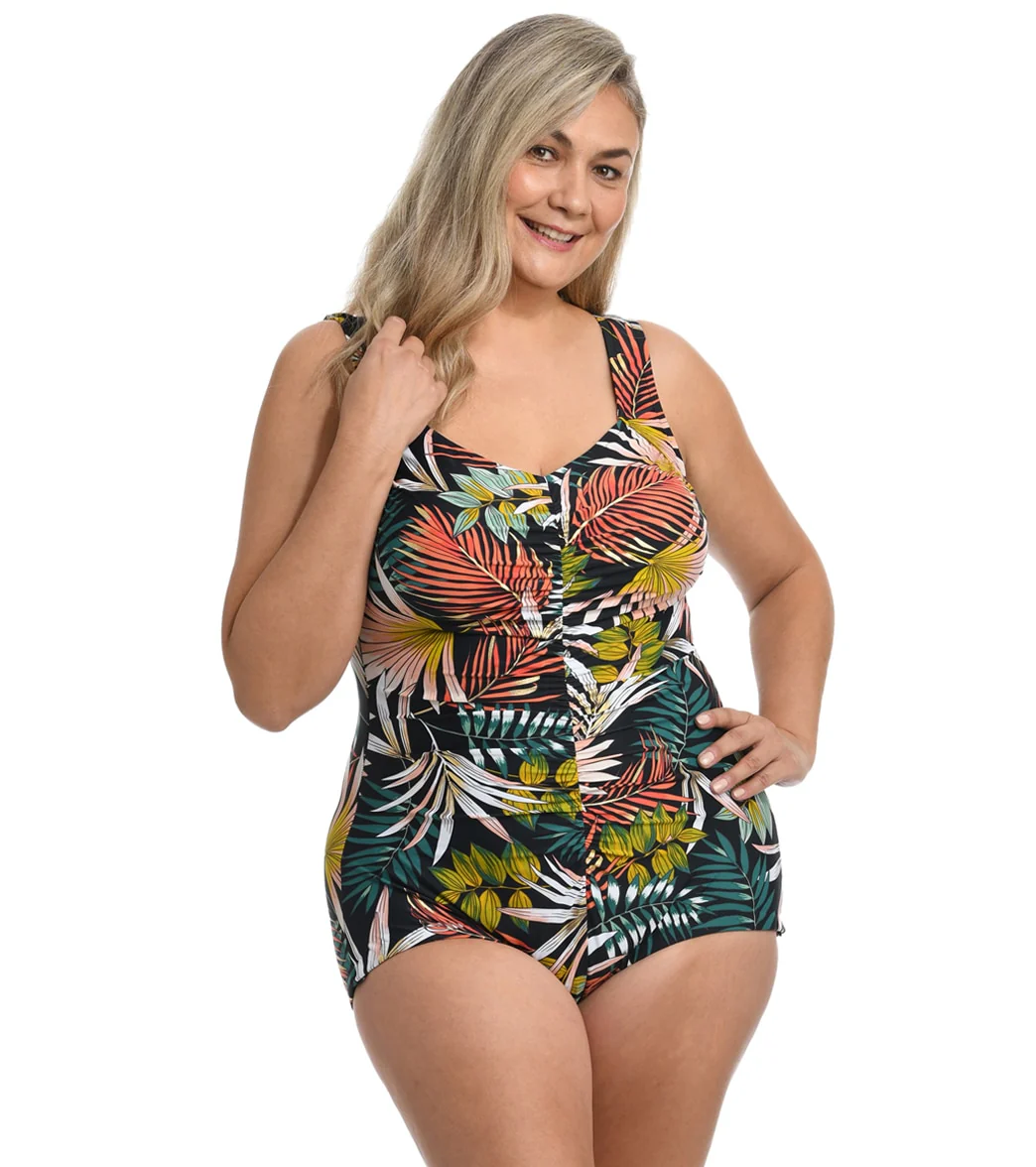 Maxine Women's Plus Size Palms And Fronds Girl Leg One Piece Swimsuit - Image 2