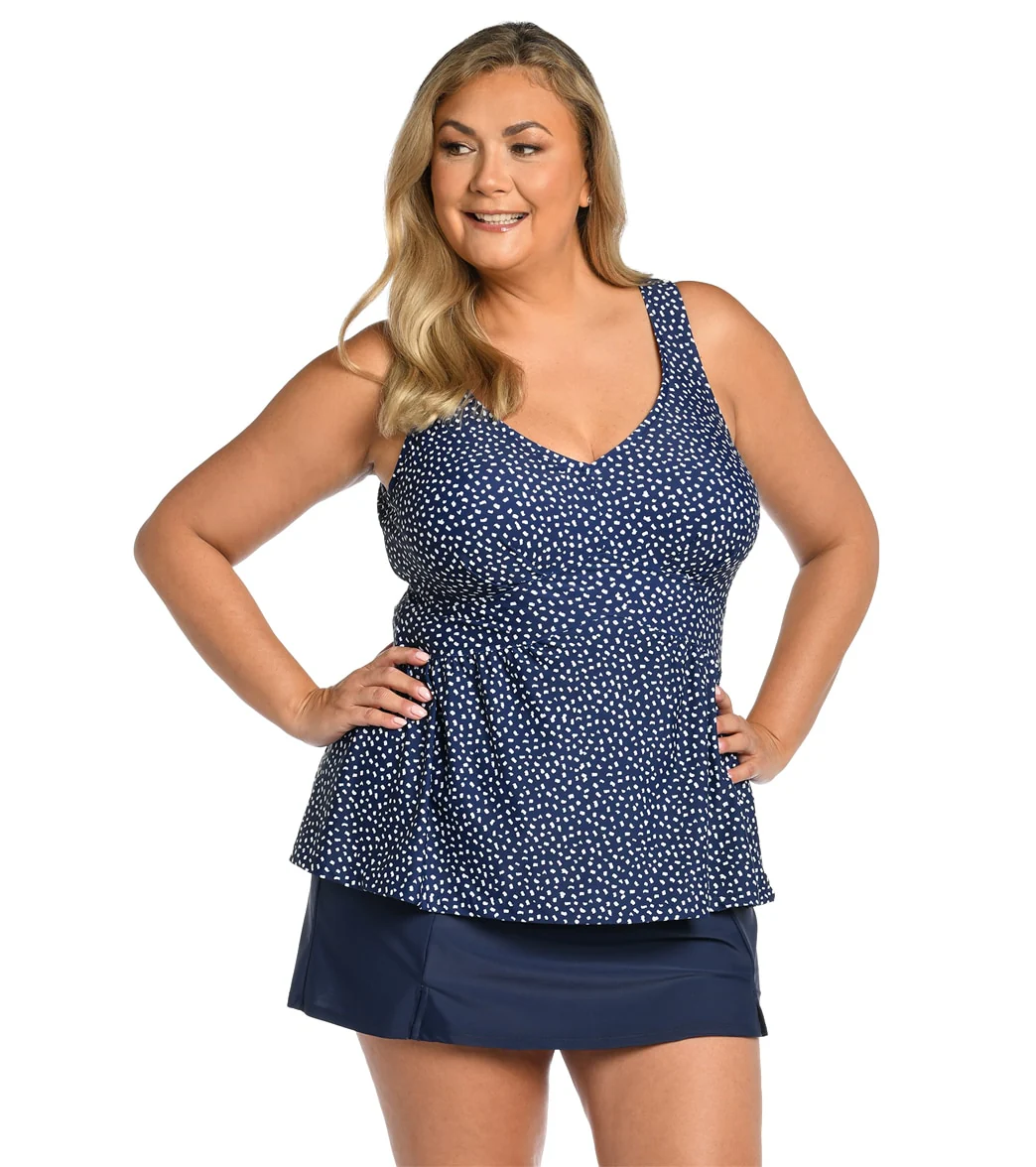 Maxine Women's Plus Size Seaside Dot Empire Tankini Top - Image 5