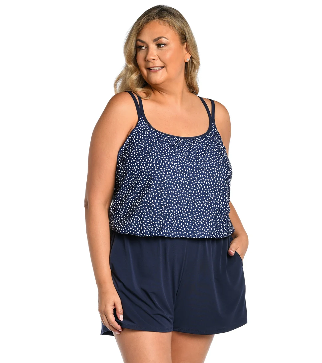 Maxine Women's Plus Size Seaside Dot Swim Romper - Image 2