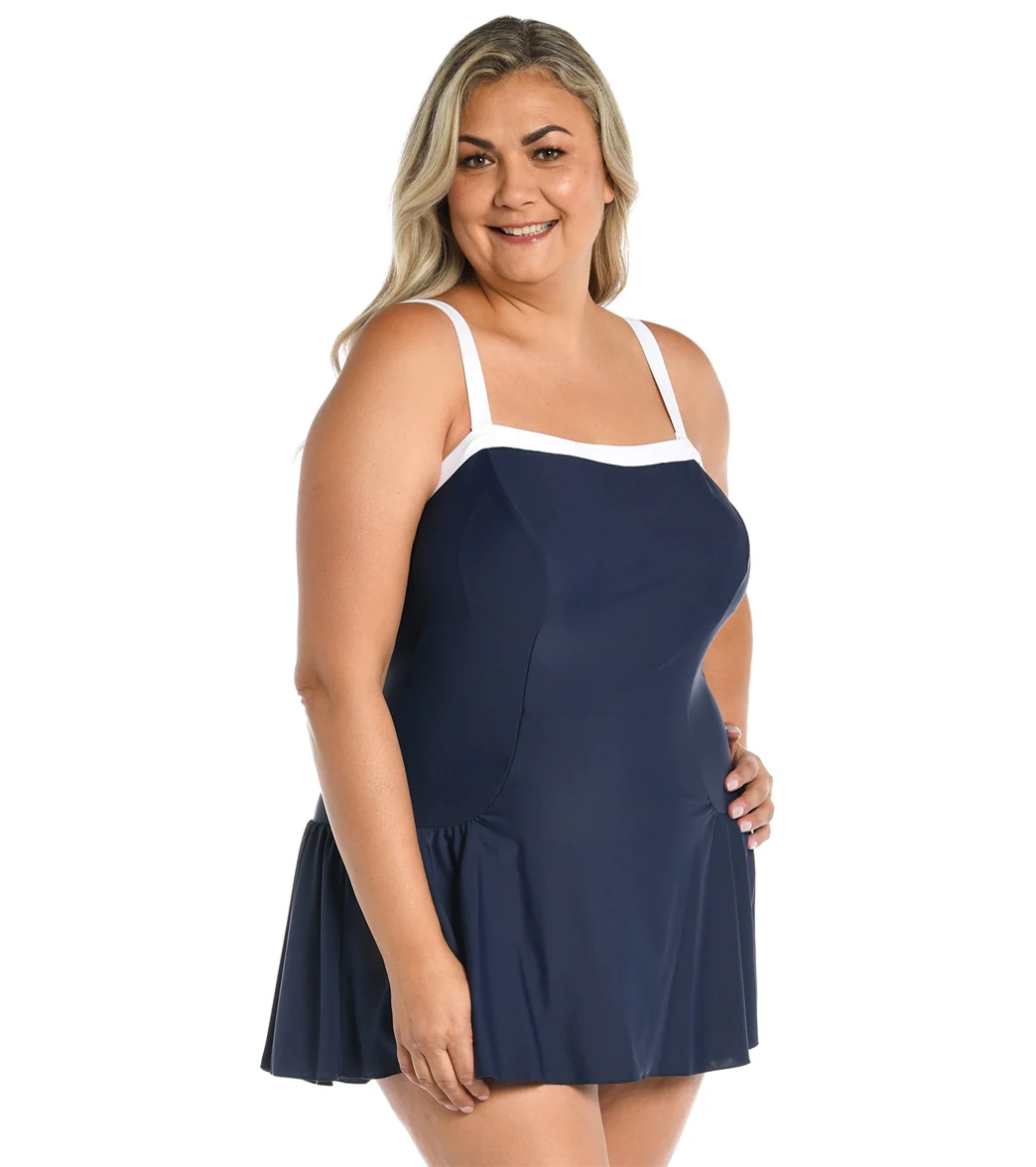 Maxine Women's Plus Size Solid Bandeau Princess Seam Swim Dress - Image 6