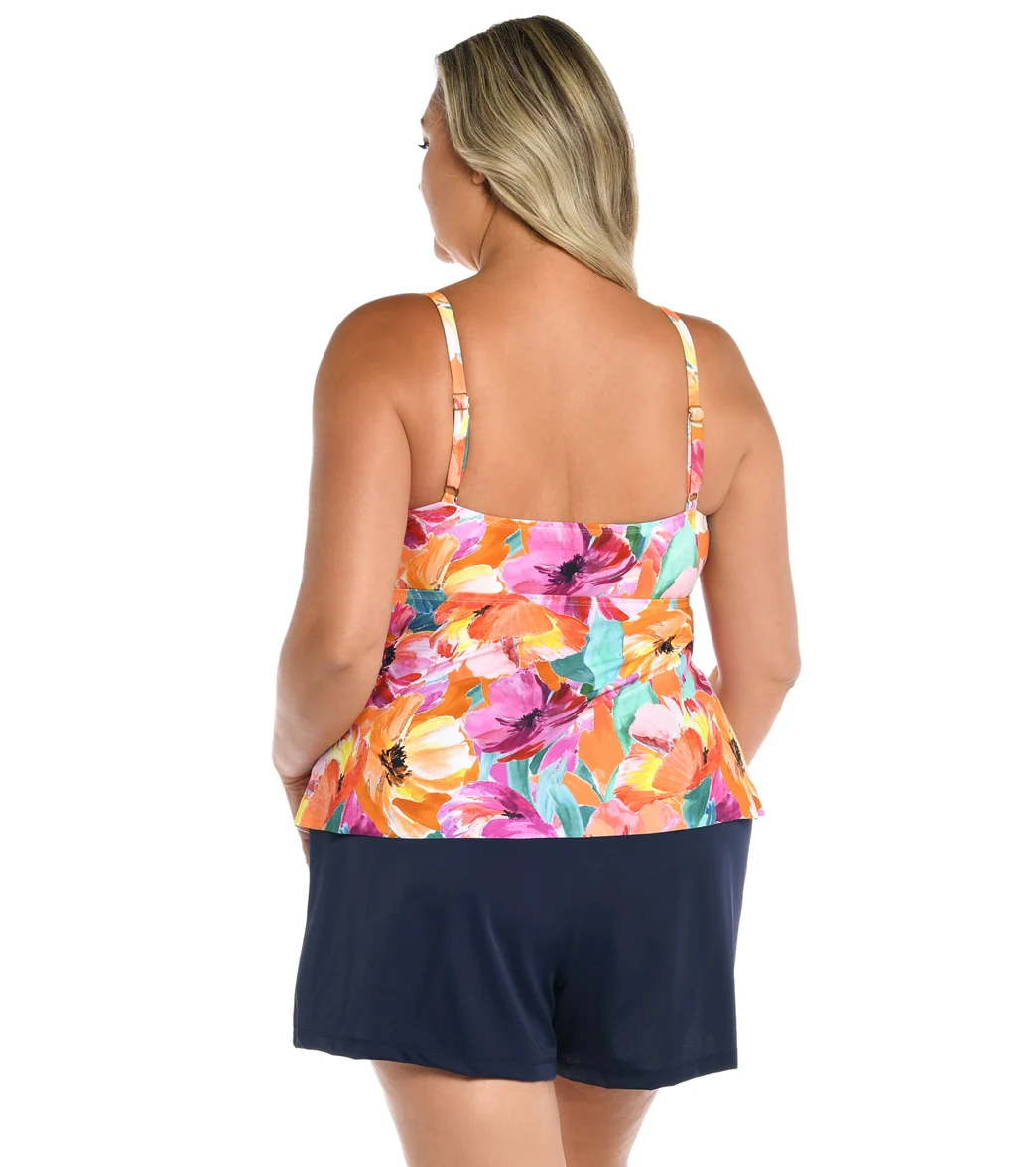 Maxine Women's Plus Size Sunset Bouquet Double Tiered Tankini Top - Image 2