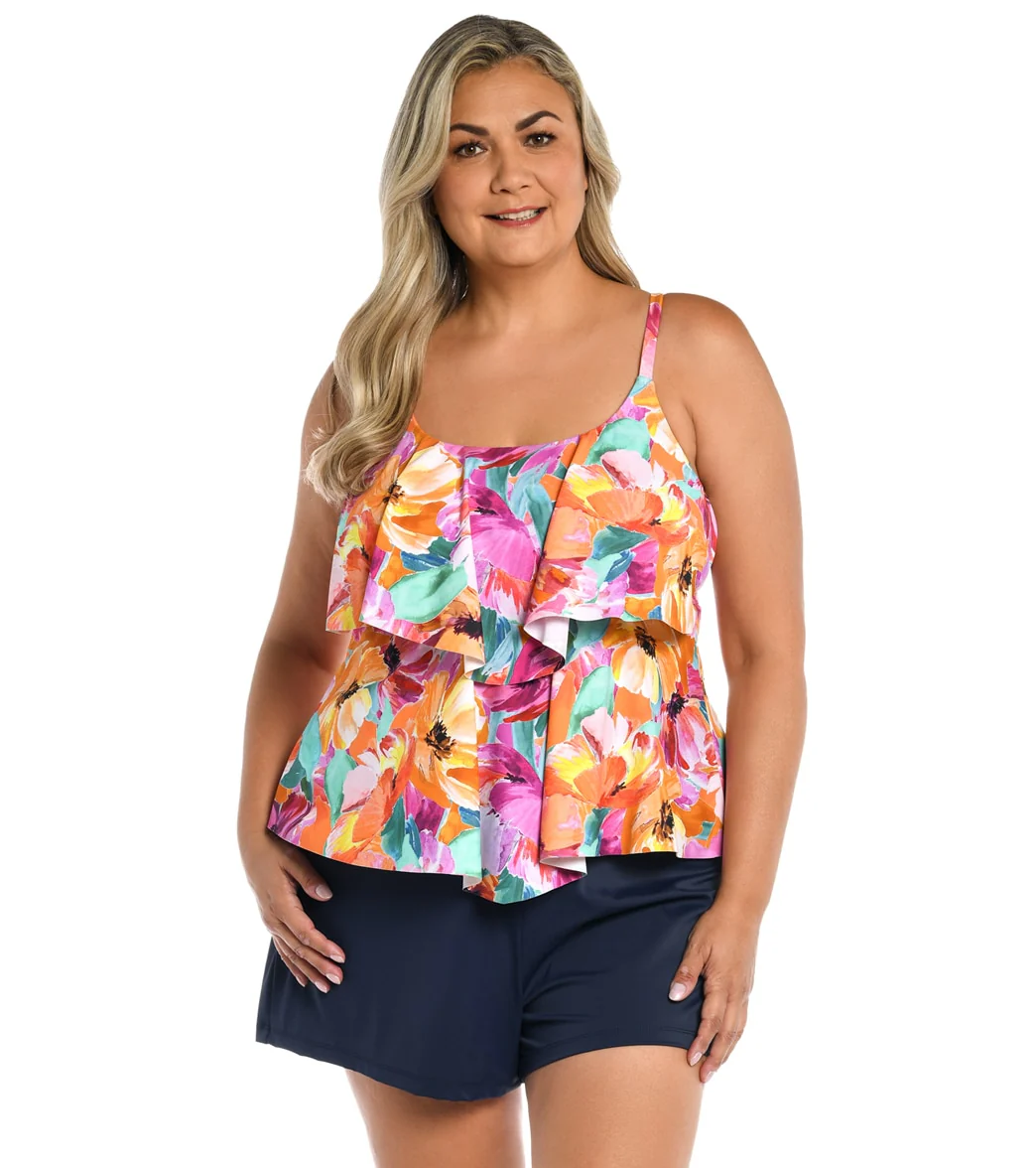 Maxine Women's Plus Size Sunset Bouquet Double Tiered Tankini Top - Image 5