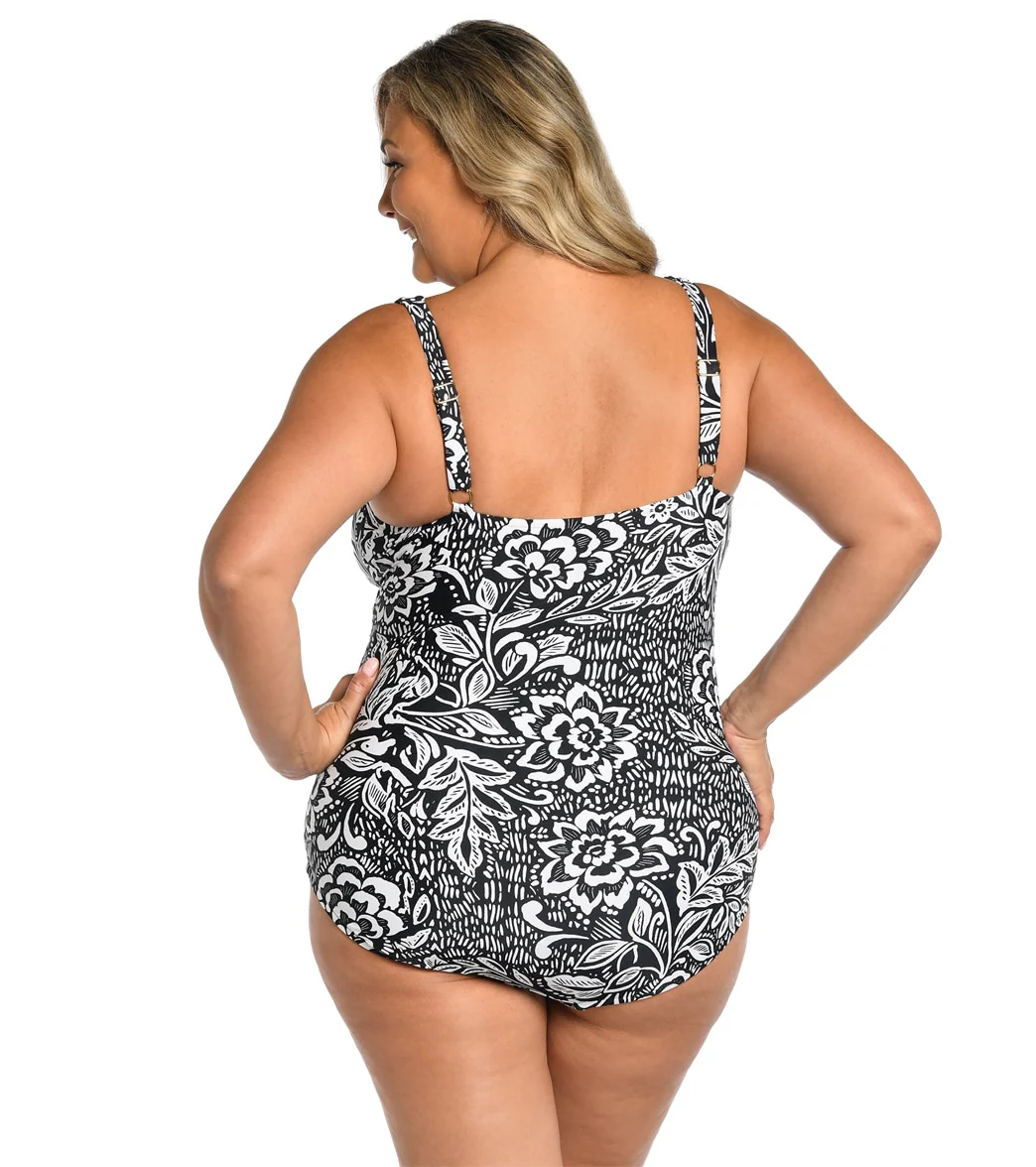 Maxine Women's Plus Size Tahitian Tribe Floral Twist Front One Piece Swimsuit - Image 2