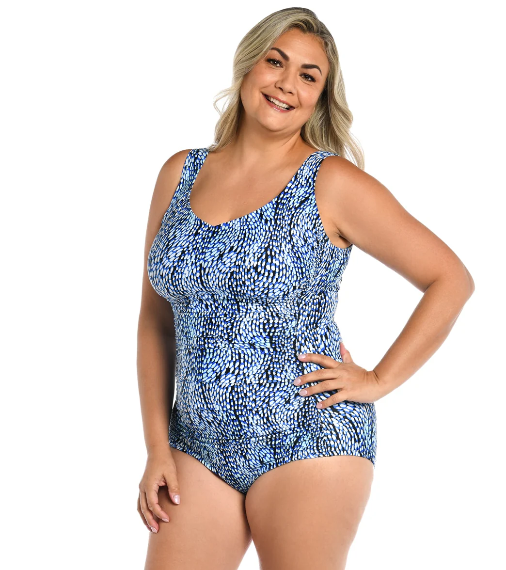 Maxine Women's Plus Size Tidal Wave Over the Shoulder One Piece Swimsuit
