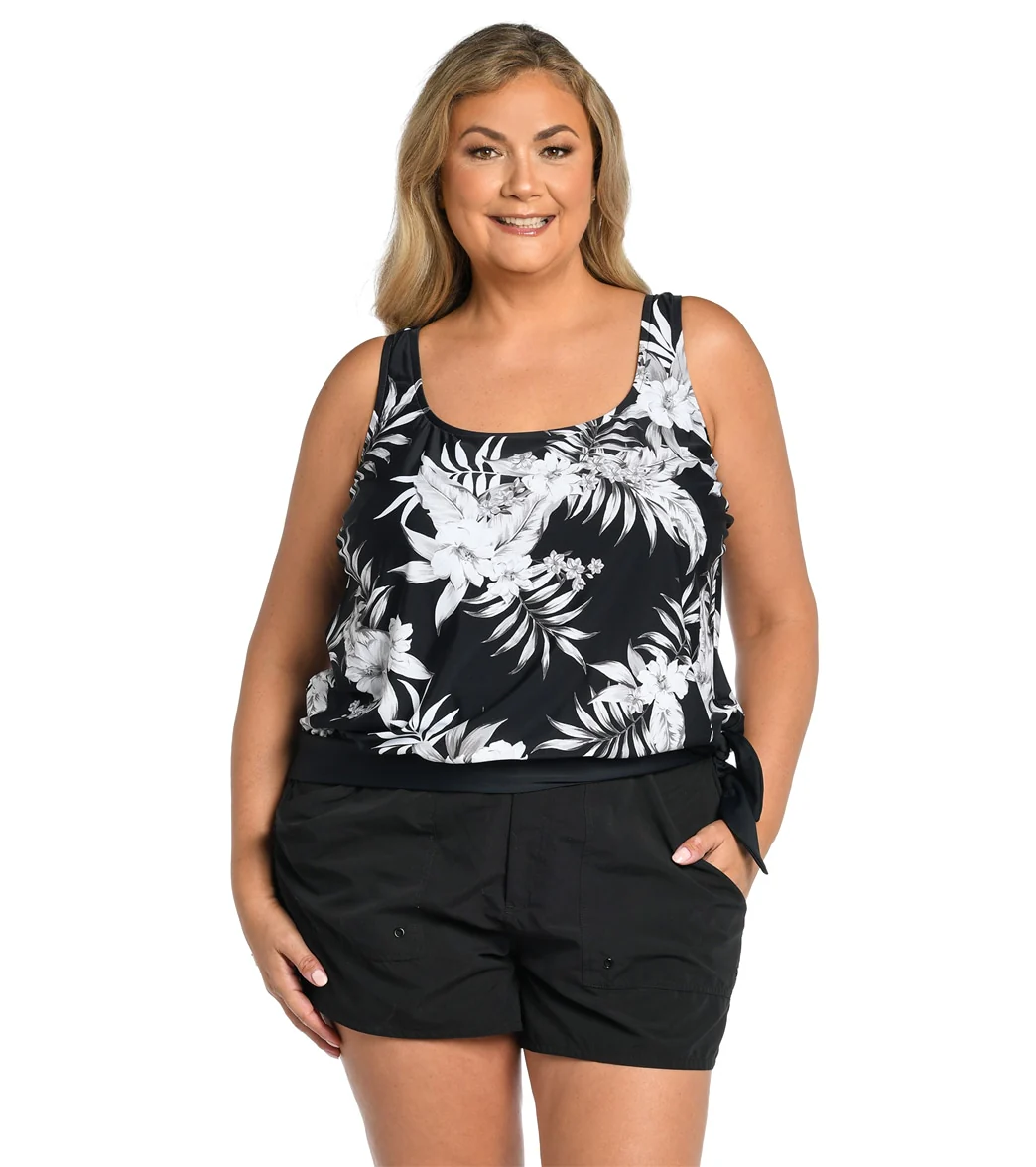 Maxine Women's Plus Size Tropic Paradise Banded Scoop Blouson Tankini Top - Image 6