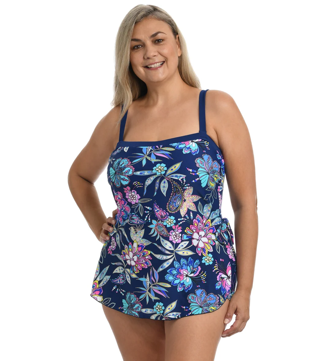 Maxine Women's Plus Size Tulum Tiki Floral Bandeau Sarong One Piece Swimsuit - Image 5