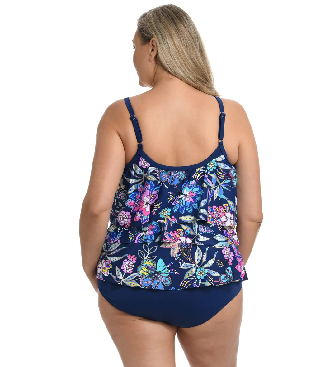 Maxine Women's Plus Size Tulum Tiki Floral Tiered Tankini Top - Image 2