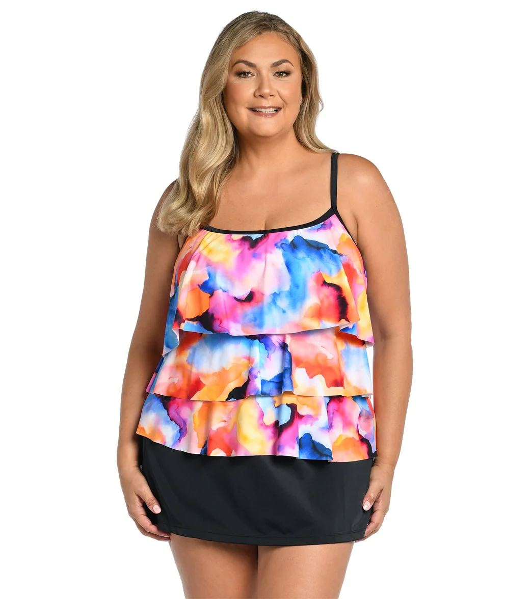 Maxine Women's Plus Size Watercolor Bliss Tiered Tankini Top - Image 4