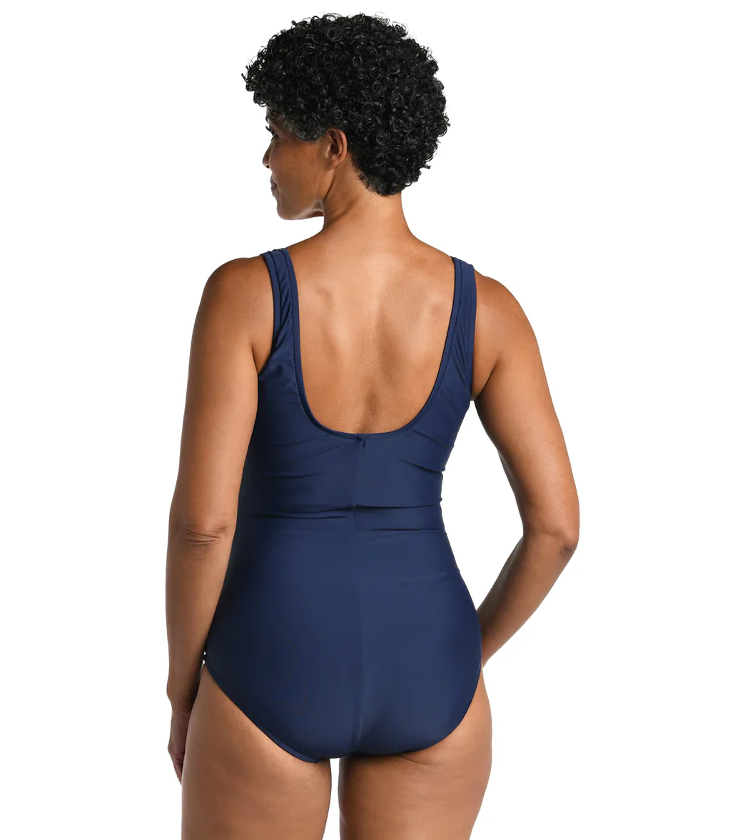 Maxine Women's Solid Over The Shoulder One Piece Swimsuit - Image 2