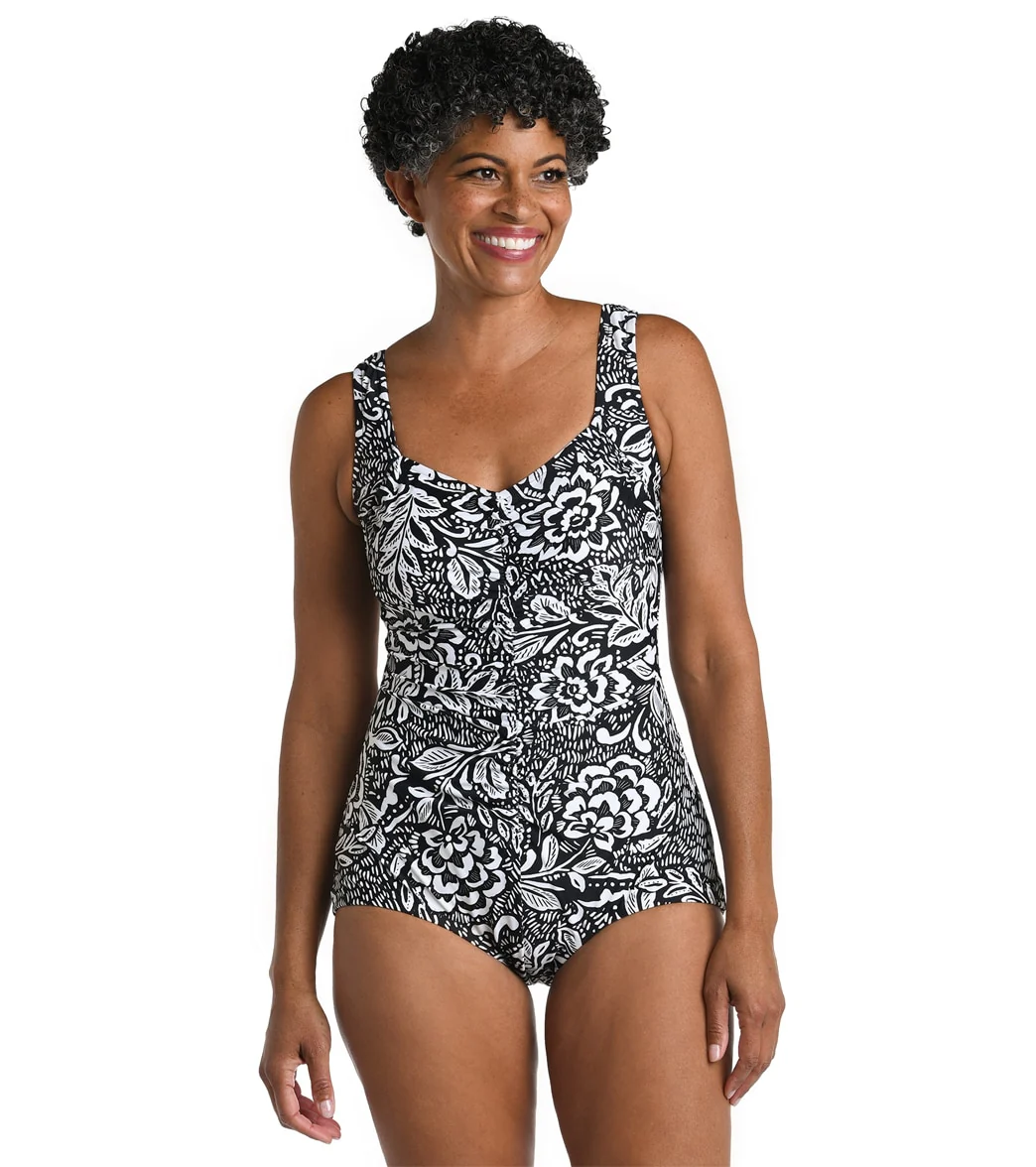Maxine Women's Tahitian Tribe Floral Shirred Front Girl Leg One Piece Swimsuit - Image 8