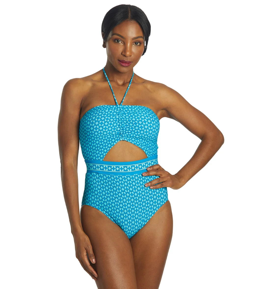 Michael Kors Women's Geo Print Bandeau Cut Out One Piece Swimsuit - Image 8