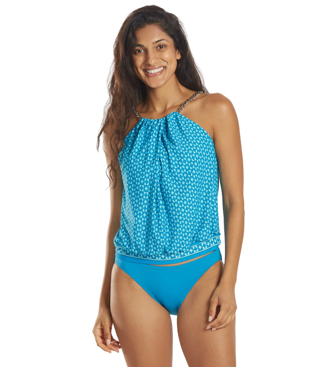 Michael Kors Women's Geo Print Blouson High Neck Tankini Top - Image 8