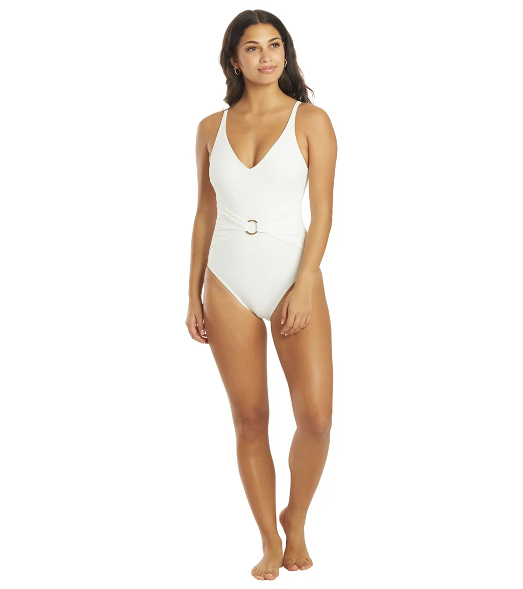 Michael Kors Women's Iconic Solid V Neck One Piece Swimsuit - Image 11