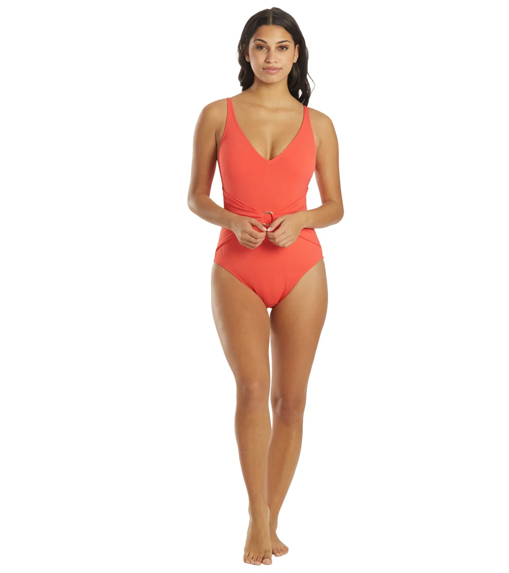 Michael Kors Women's Iconic Solid V Neck One Piece Swimsuit - Image 4