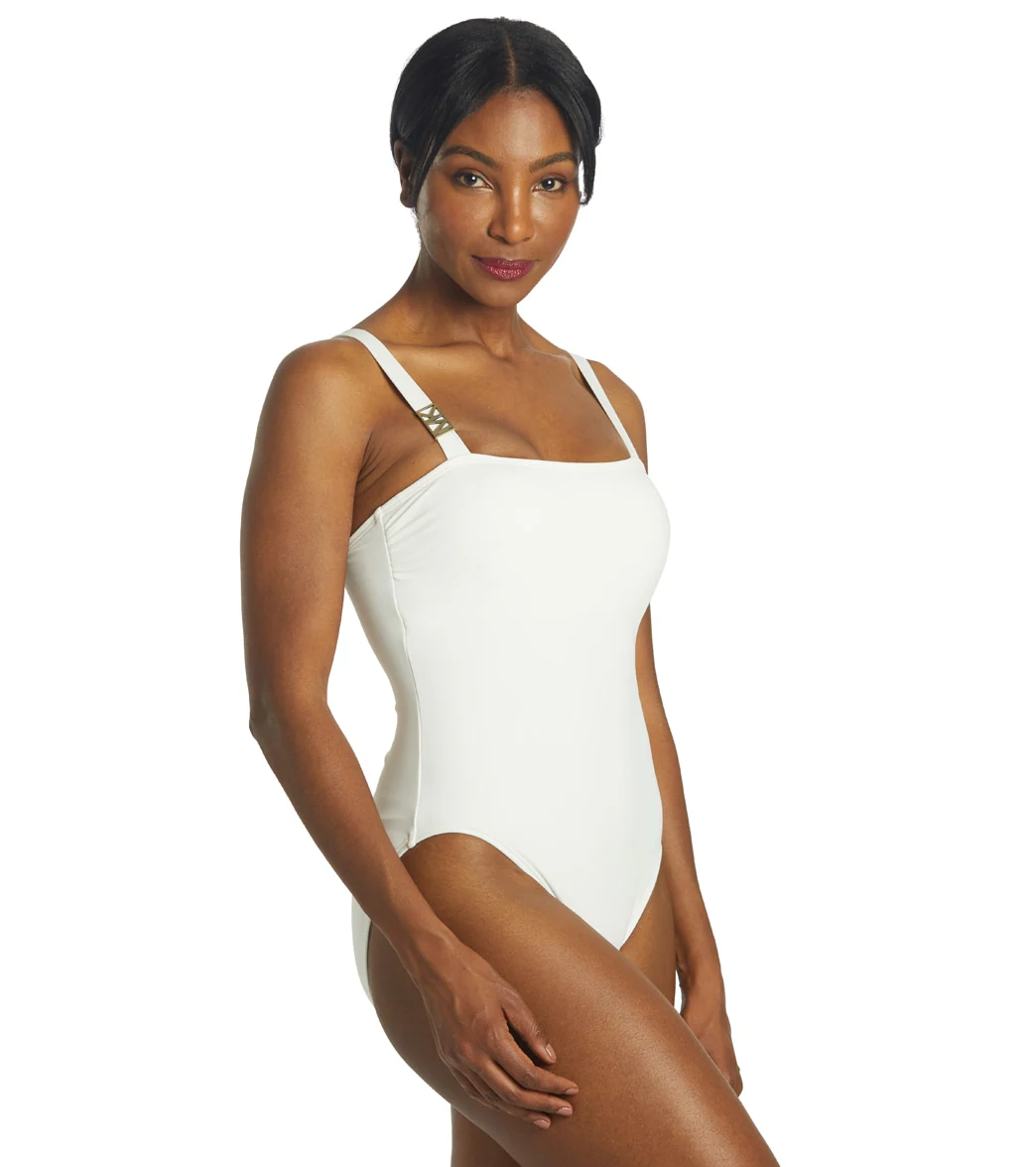 Michael Kors Women's Logo Solid Over the Shoulder One Piece Swimsuit - Image 10