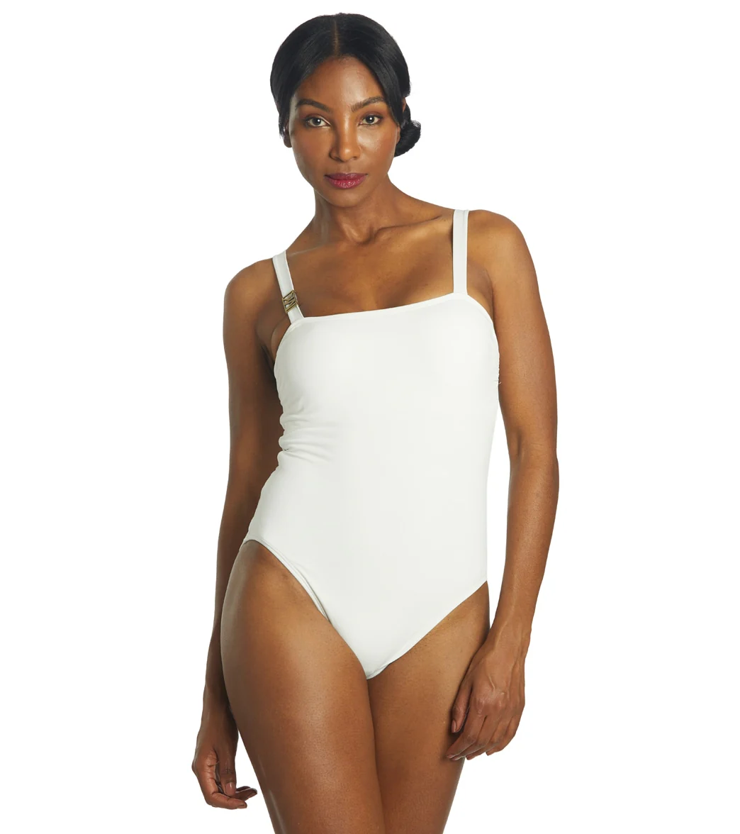 Michael Kors Women's Logo Solid Over the Shoulder One Piece Swimsuit - Image 9