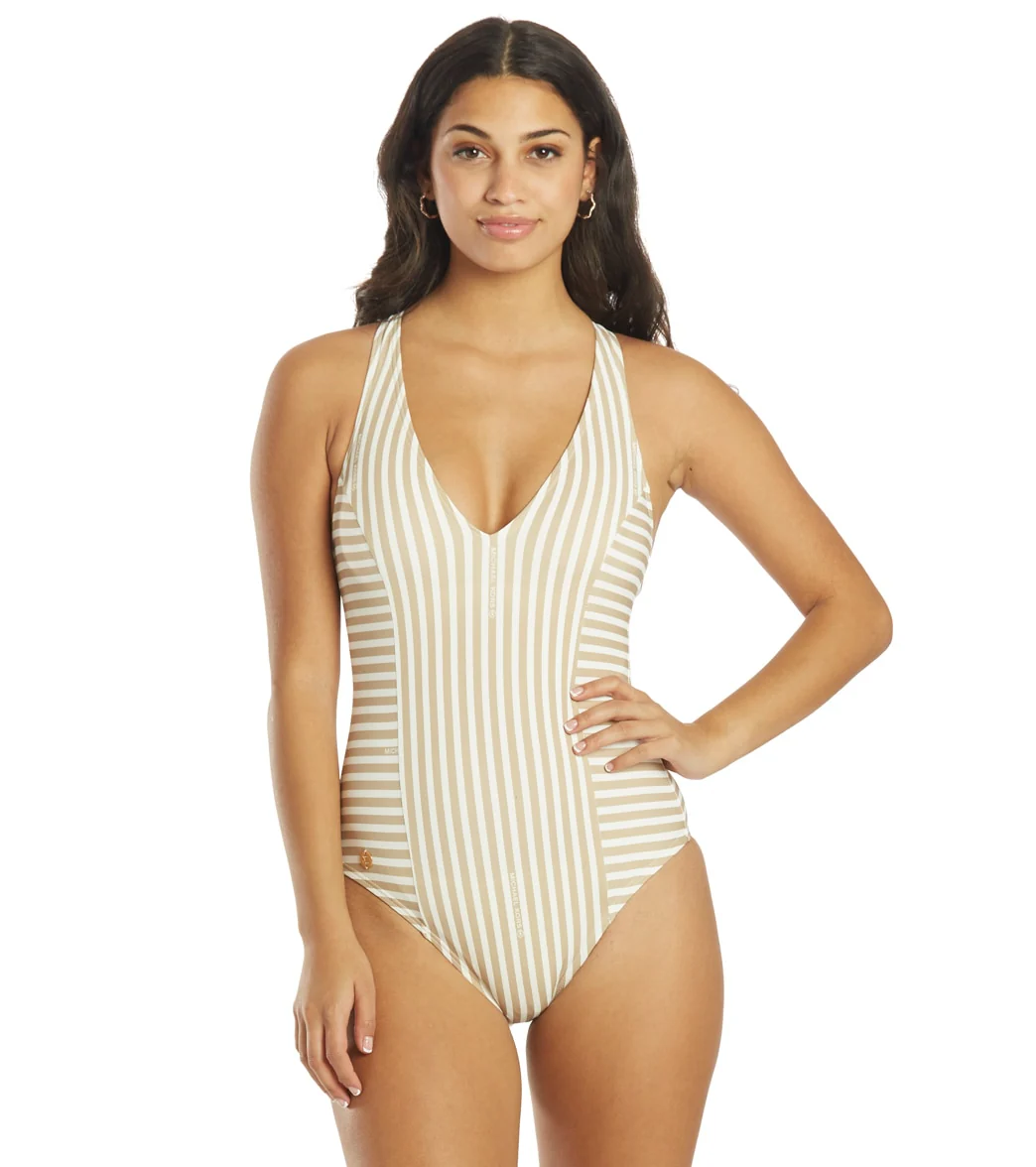 Michael Kors Women's  Logo Stripe V Neck One Piece Swimsuit - Image 8