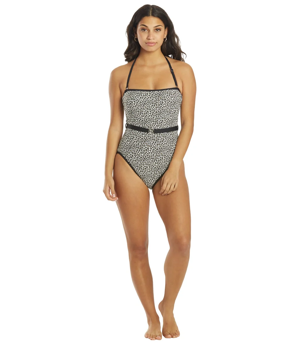Michael Kors Women's Mini Leopard Belted Bandeau One Piece Swimsuit - Image 12