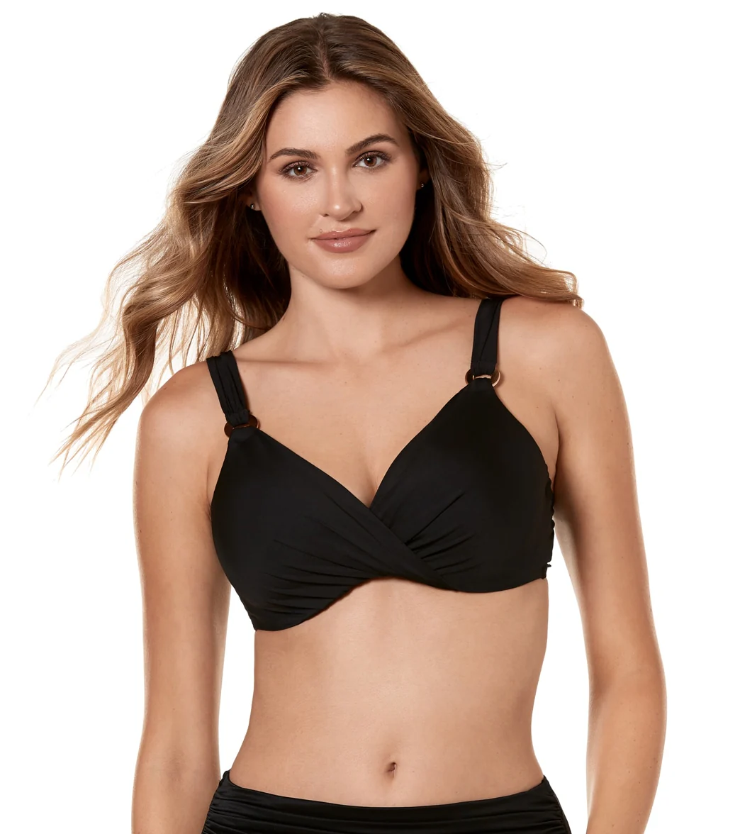 Miraclesuit Women's Solid Black Plunge Bikini Top (D/DD Cup) - Image 6