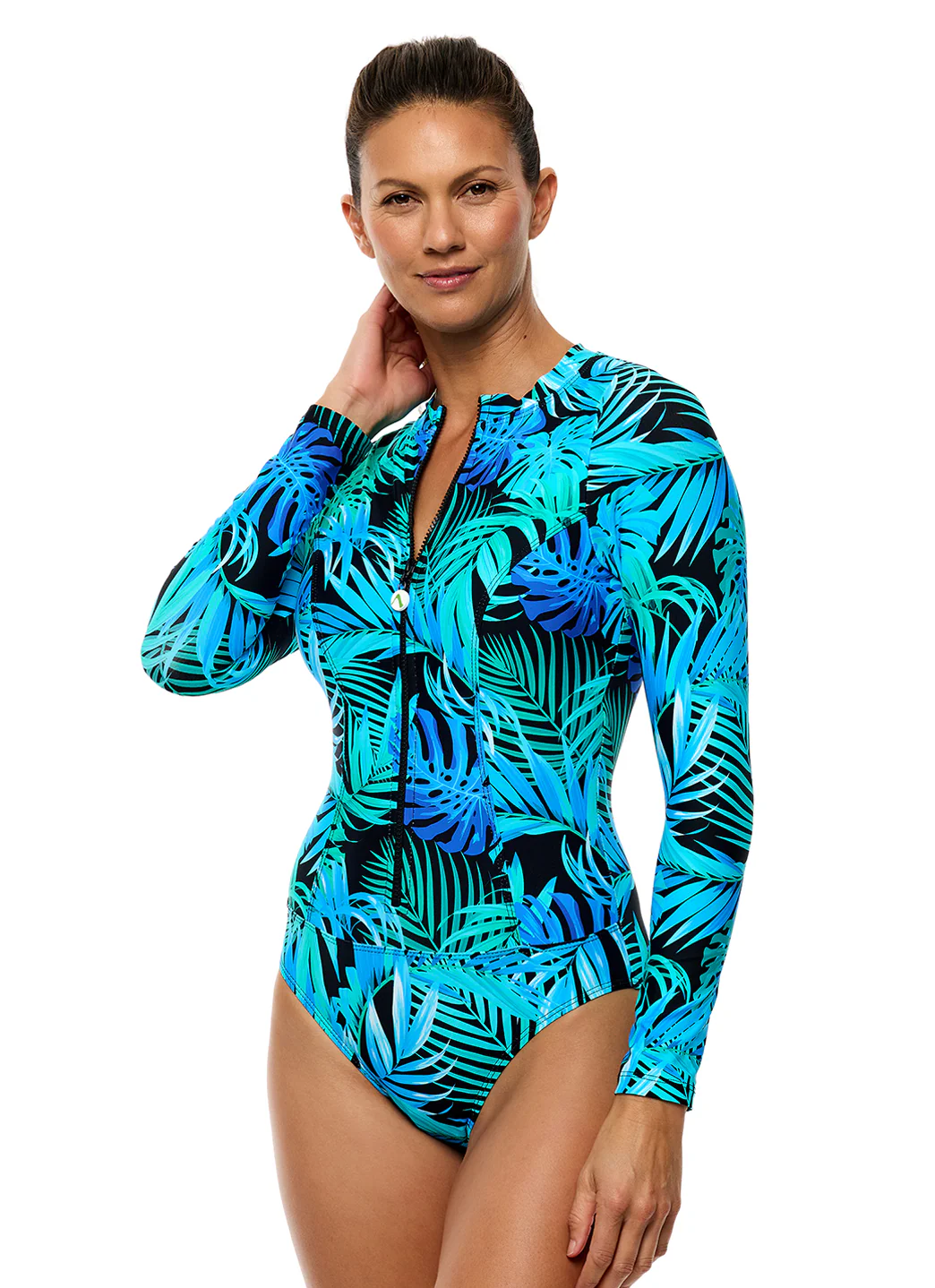Next by Athena Women's Tahitian Garden Malibu Long Sleeve Zip One Piece Swimsuit - Image 4