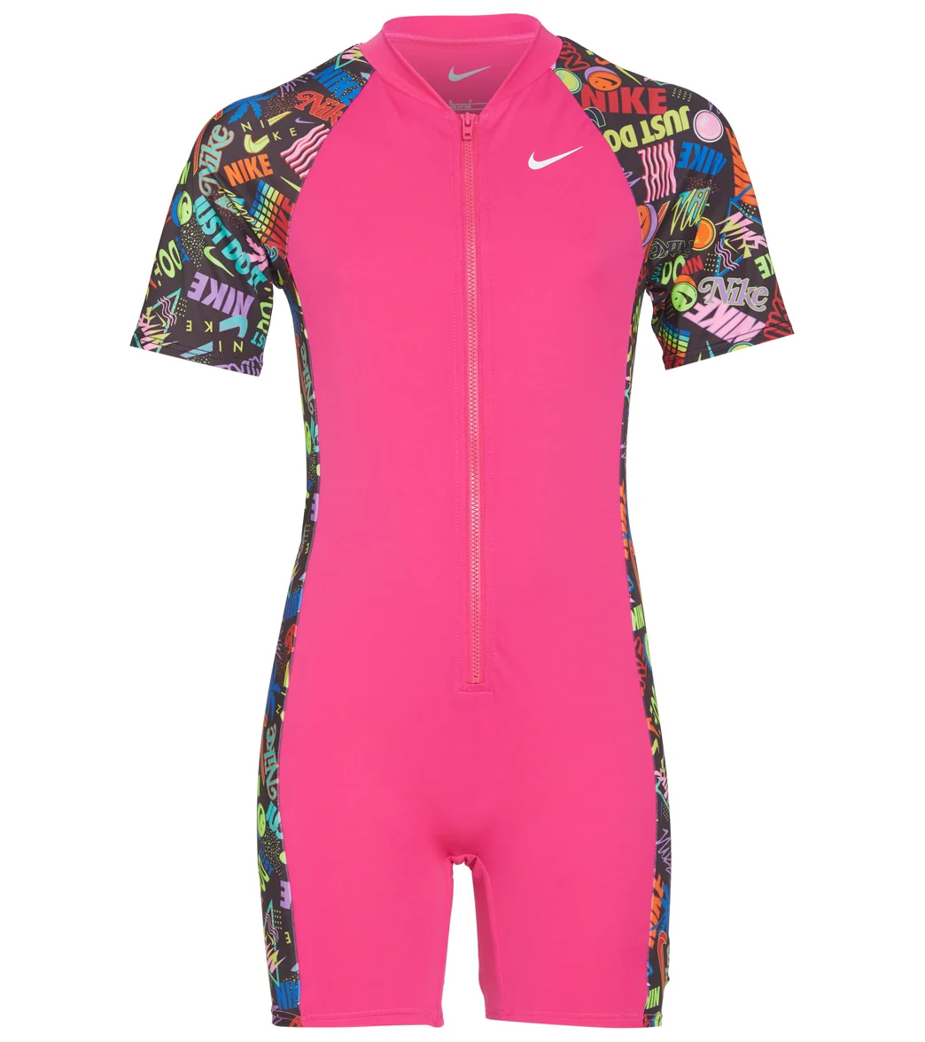 Nike Girls' Have A Nike Day Short Sleeve Zip One Piece Swimsuit (Big Kid)