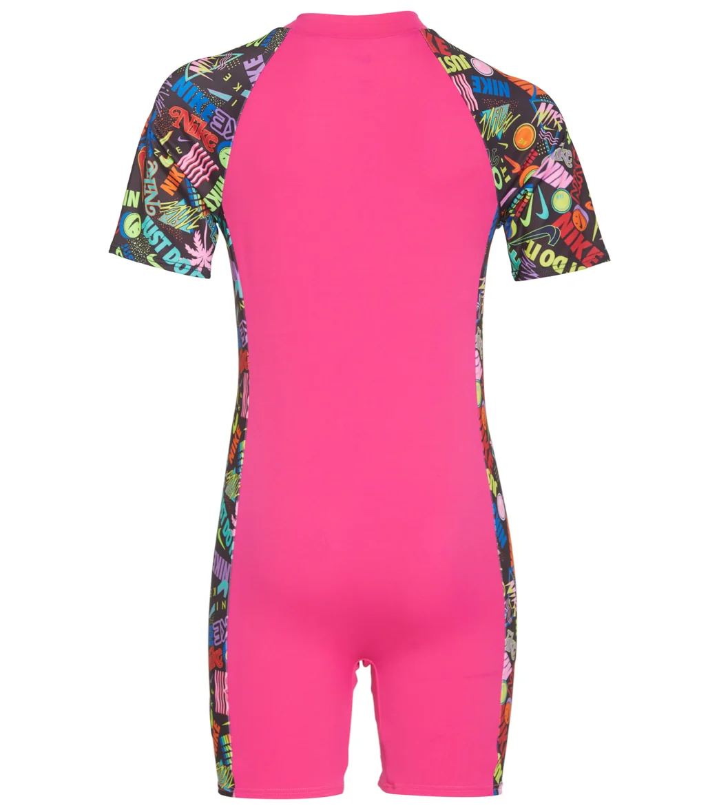 Nike Girls' Have A Nike Day Short Sleeve Zip One Piece Swimsuit (Big Kid) - Image 2