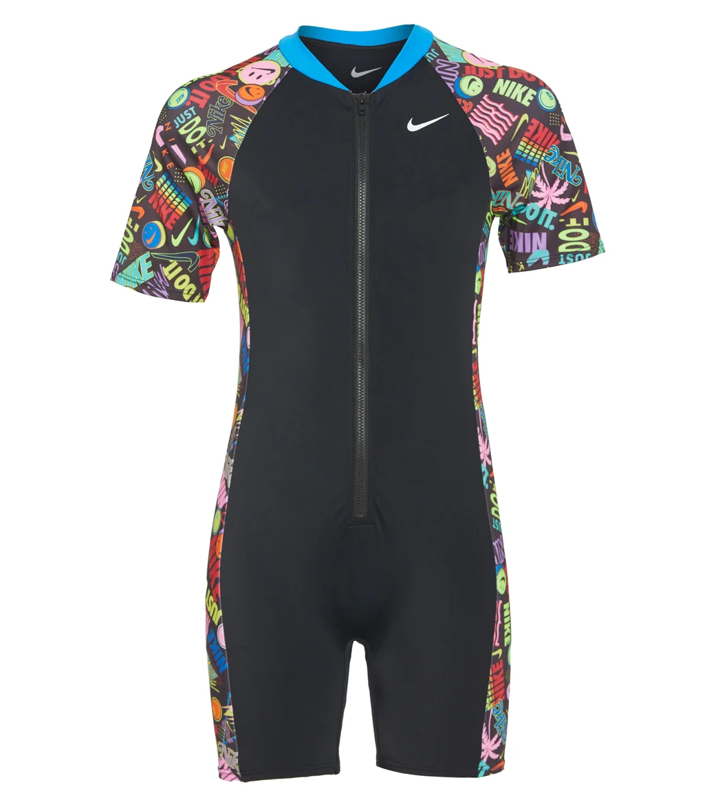 Nike Girls' Have A Nike Day Short Sleeve Zip One Piece Swimsuit (Big Kid) - Image 9