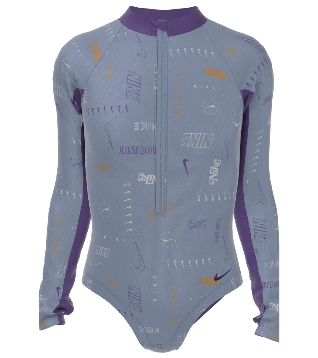 Nike Girls' Logo Toss Long Sleeve One Piece Swimsuit (Big Kid)