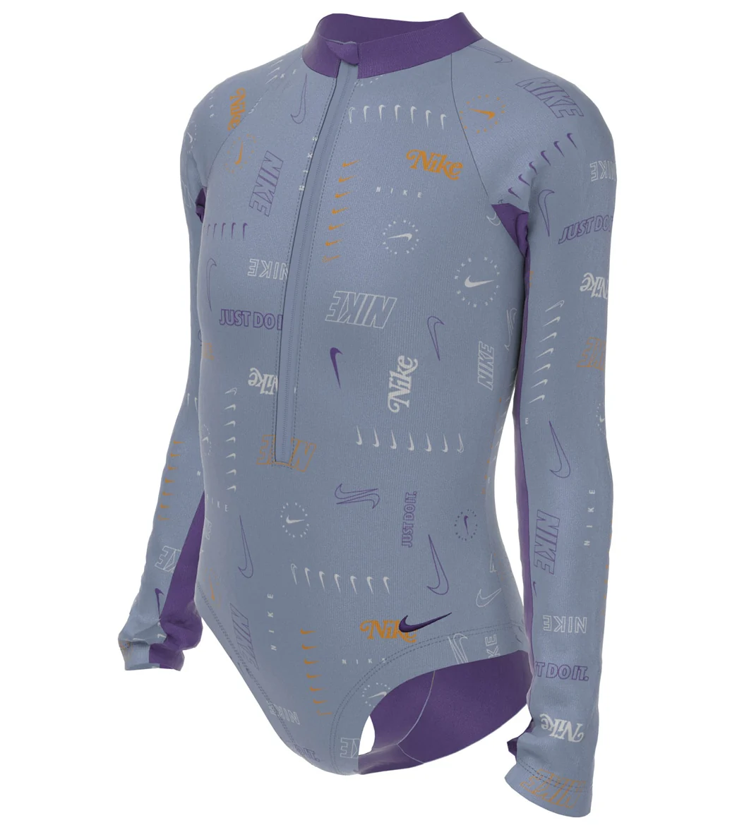 Nike Girls' Logo Toss Long Sleeve One Piece Swimsuit (Big Kid) - Image 2