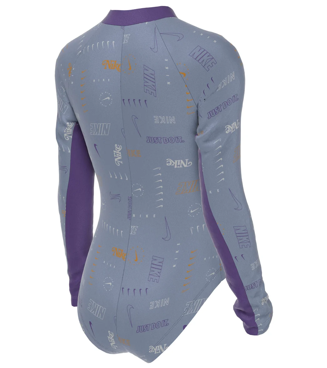 Nike Girls' Logo Toss Long Sleeve One Piece Swimsuit (Big Kid) - Image 3