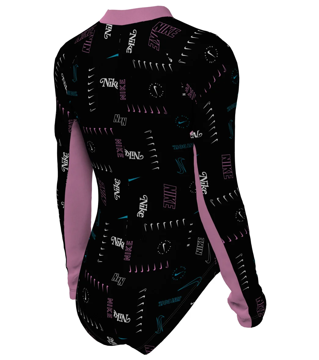 Nike Girls' Logo Toss Long Sleeve One Piece Swimsuit (Big Kid) - Image 8