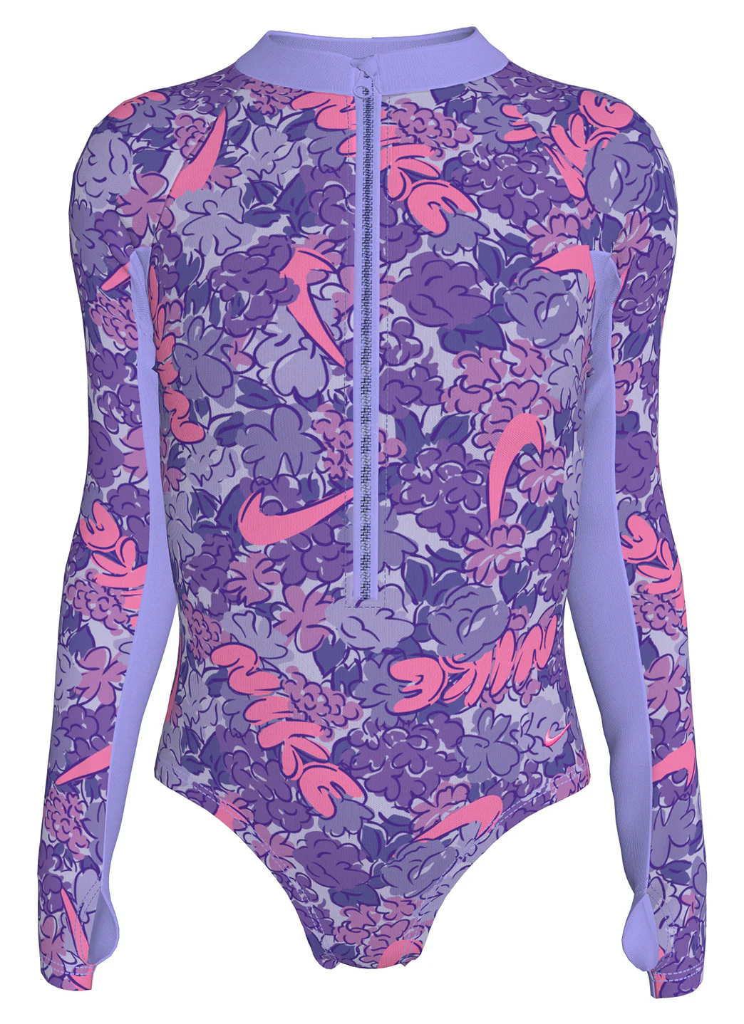 Nike Girls' Outline Floral Long Sleeve One Piece Swimsuit (Big Kid) - Image 8