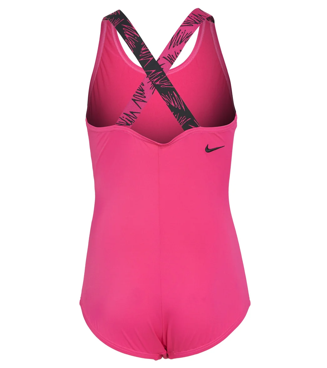 Nike Girls' Script Logo Crossback One Piece Swimsuit (Big Kid) - Image 2