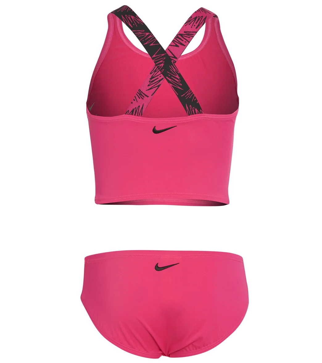 Nike Girls' Script Logo Crossback Two Piece Mid Bikini Set (Big Kid) - Image 12